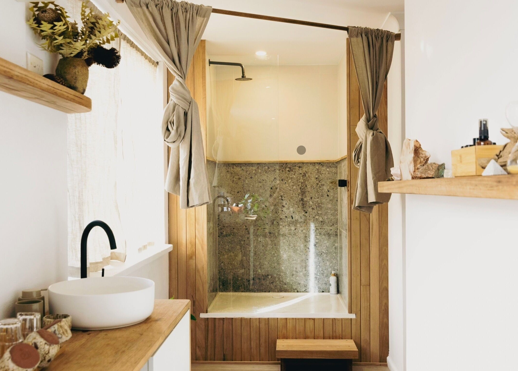 Elegant bathroom at The Heal Zone - Avalon offers tranquility at Avalon Beach, New South Wales, AU.