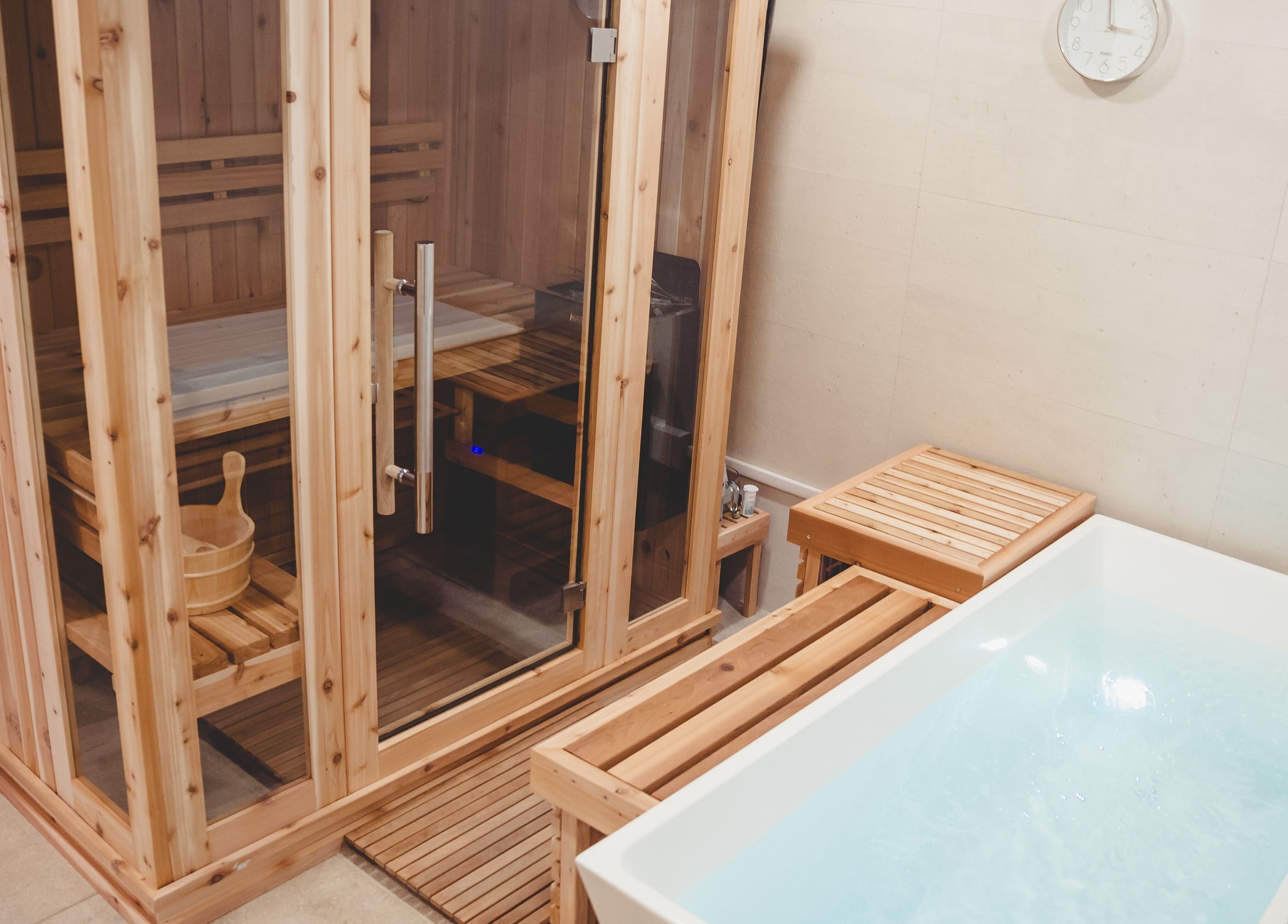 Luxurious sauna and tub at Wagner Aesthetic Studio in De Pere, Wisconsin, US offering relaxation.