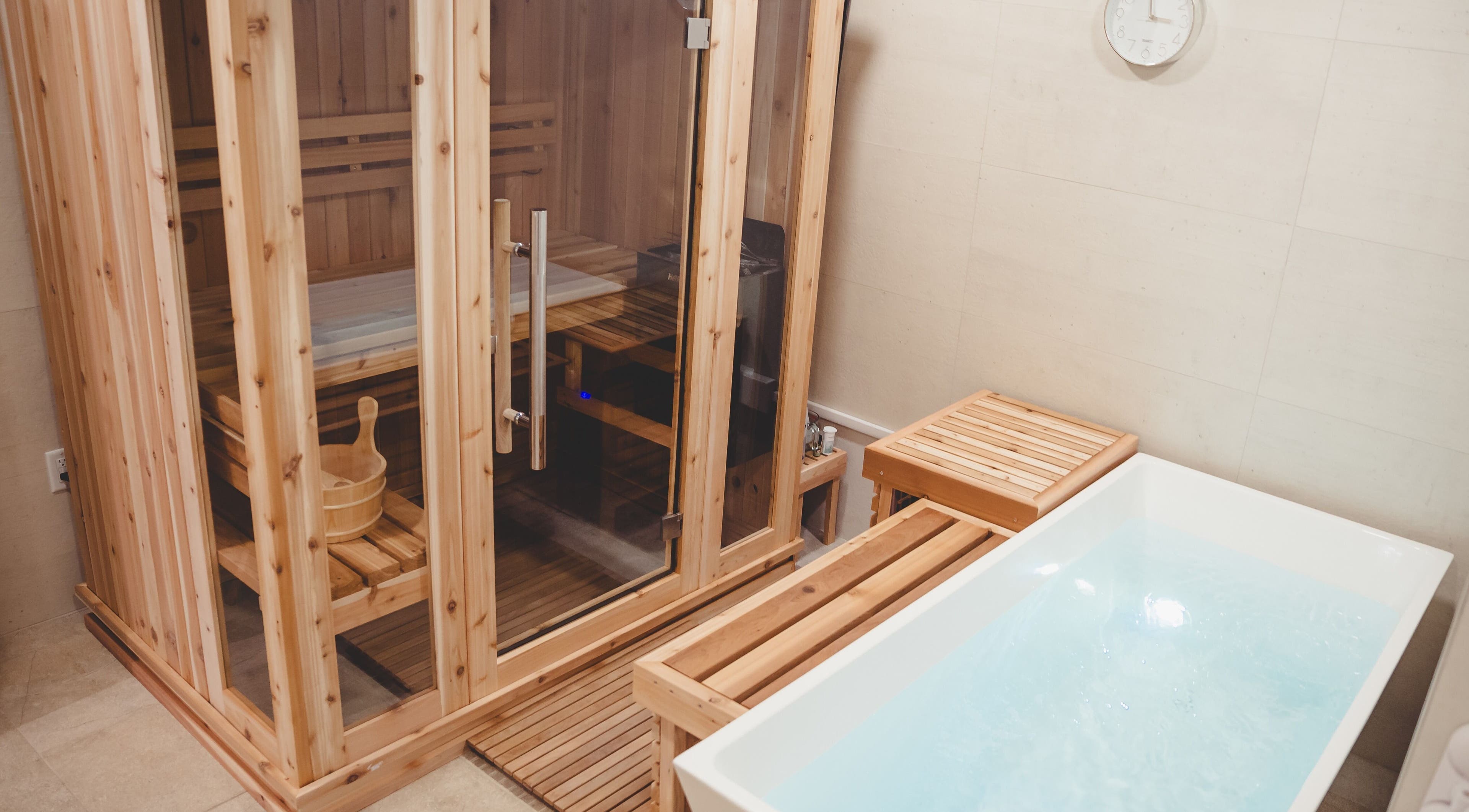 Luxurious sauna and tub at Wagner Aesthetic Studio in De Pere, Wisconsin, US offering relaxation.