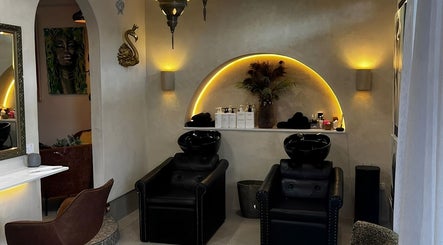 Elegant salon chairs at Sass & Soul Hair Studio in Maroochydore, Queensland, AU, exuding a calming ambiance.