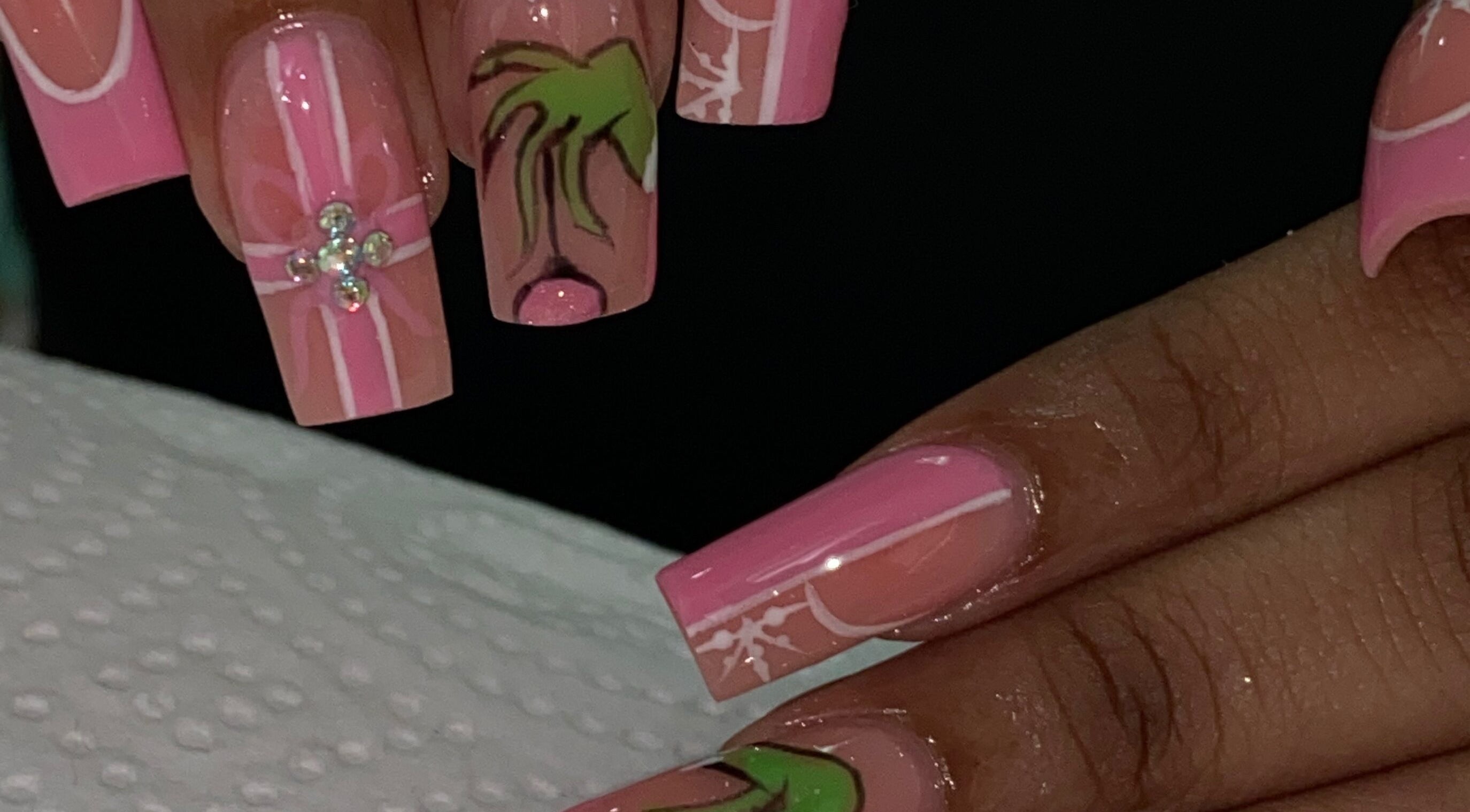 Vibrant palm nail design at Nails by Selenee, San Fernando, San Fernando City Corporation, TT.