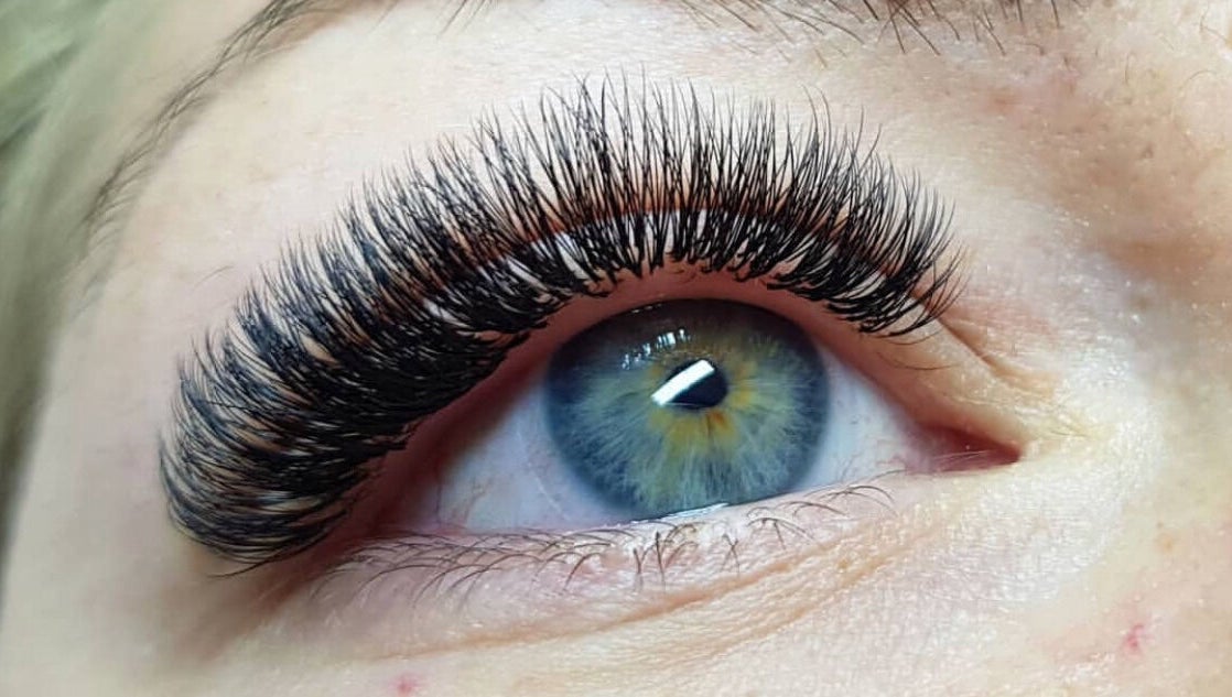 Close-up of voluminous eyelash extensions at Beautify, Stanford-le-Hope, England, GB.