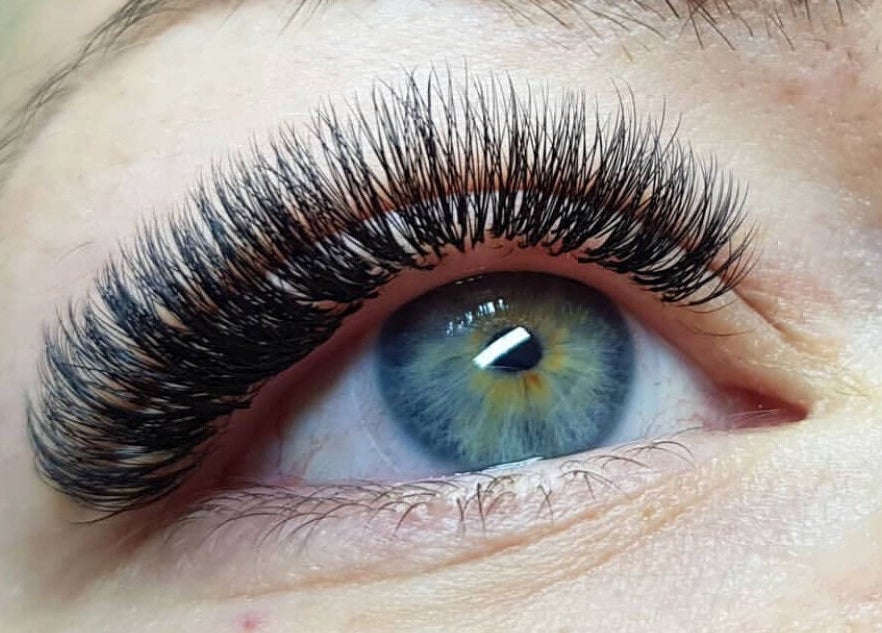 Close-up of voluminous eyelash extensions at Beautify, Stanford-le-Hope, England, GB.
