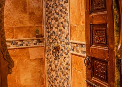 Elegant Moroccan tiled shower at Thai London Therapy Marrakesh, Marrakech, Marrakech-safi, MA.