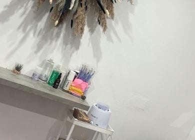 Chic beauty station at Lani’s Lashes, Sheffield, England, GB, showcasing tools and decor in a serene setting.