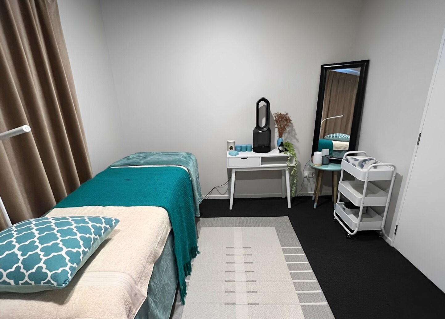 Cozy treatment room at Classy Lash And Beauty Studio in Christchurch, Canterbury, NZ. Elegant and inviting.