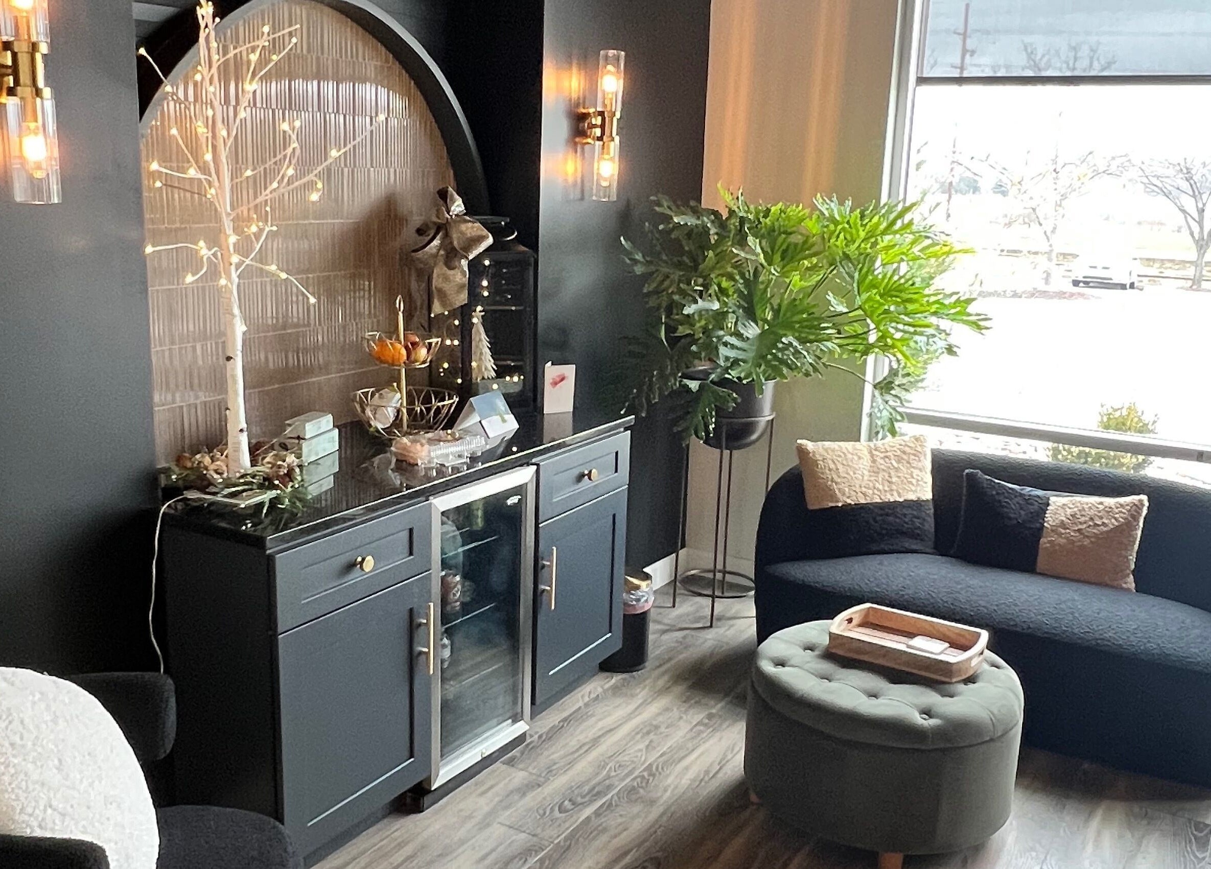 Cozy seating and decor at Angie's Hair Salon Studio, Overland Park, Kansas, US.