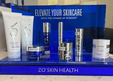 ZO Skin Health products on display at Oasis Med Spa in Venice, Florida, US showcasing premium skincare offerings.