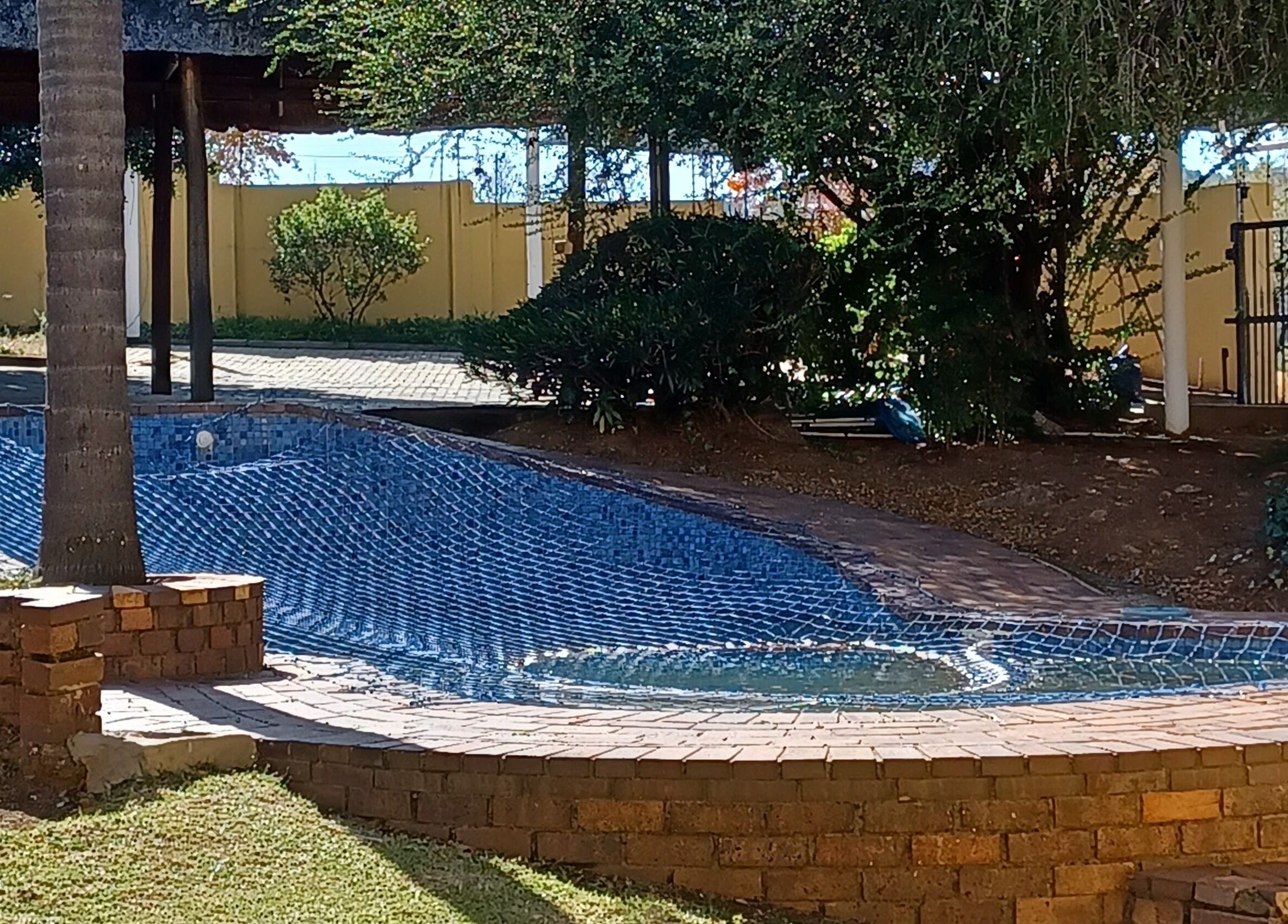 Outdoor relaxation area at Zader Beauty Bar in Johannesburg, Gauteng, ZA with a beautifully landscaped poolside.