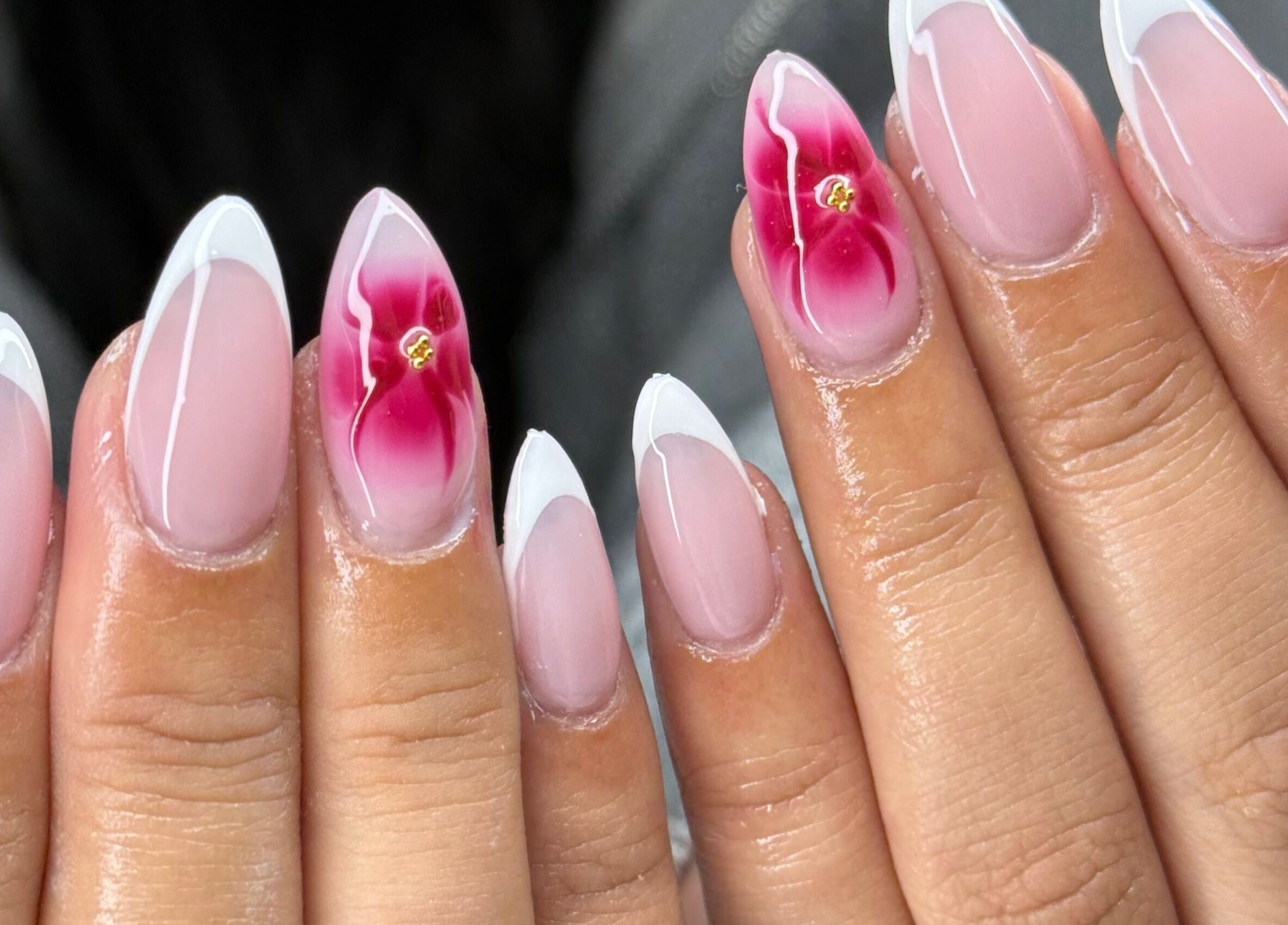 Elegant nail art featuring floral designs at Montè Beauty, Melbourne, Victoria, AU.