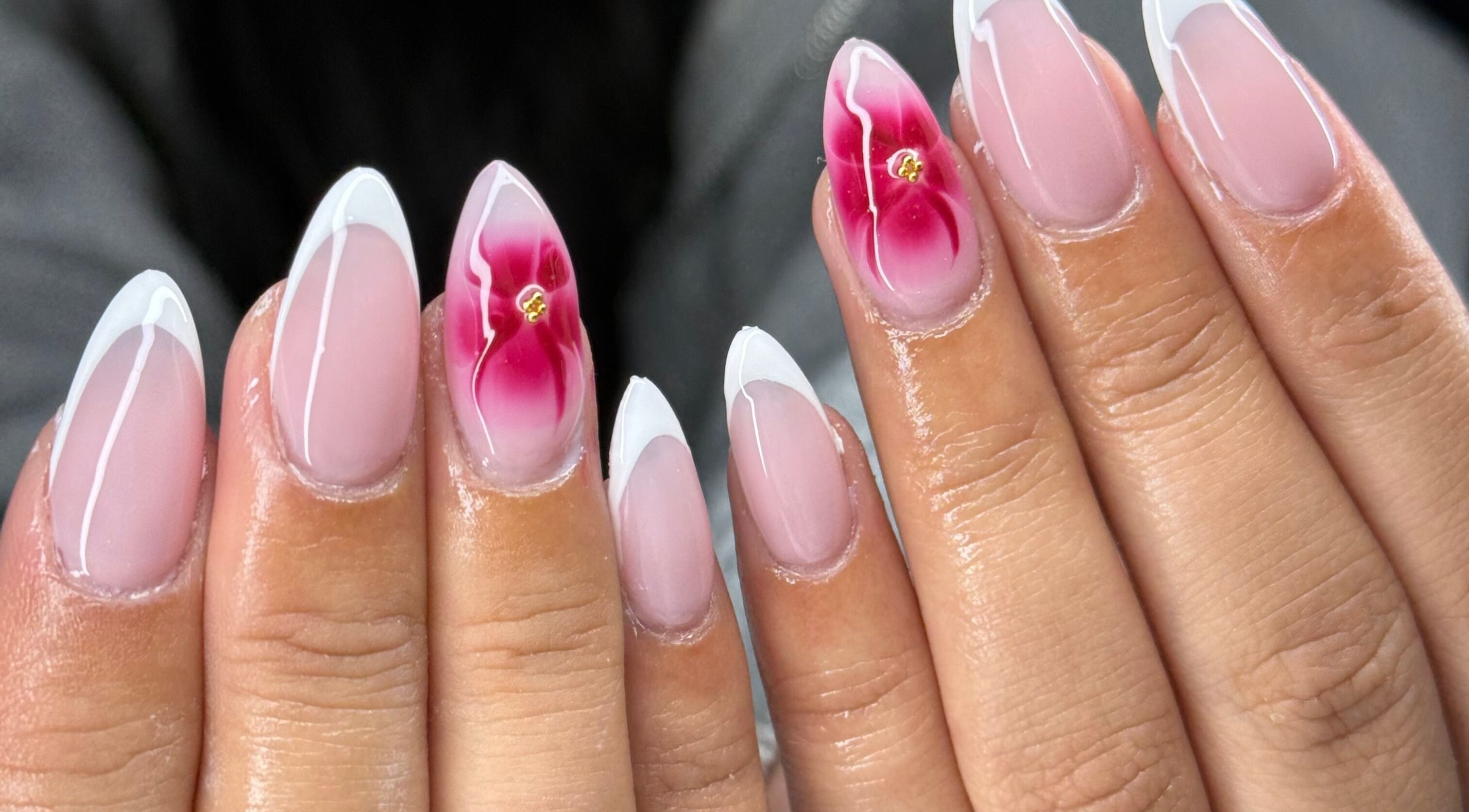 Elegant nail art featuring floral designs at Montè Beauty, Melbourne, Victoria, AU.