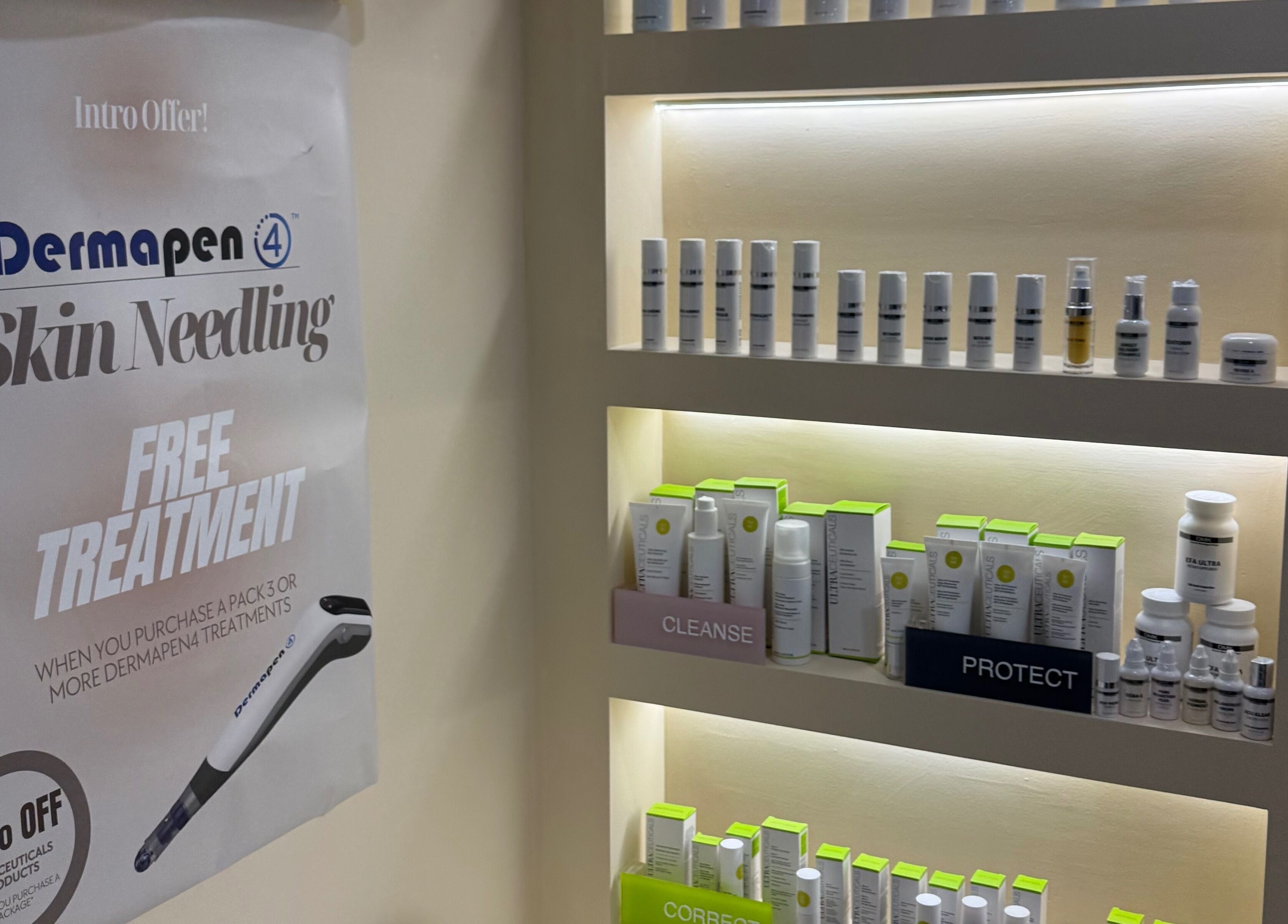 Dermapen promotional display and skincare products at Lash and Brow Avenue - Liverpool, New South Wales, AU.