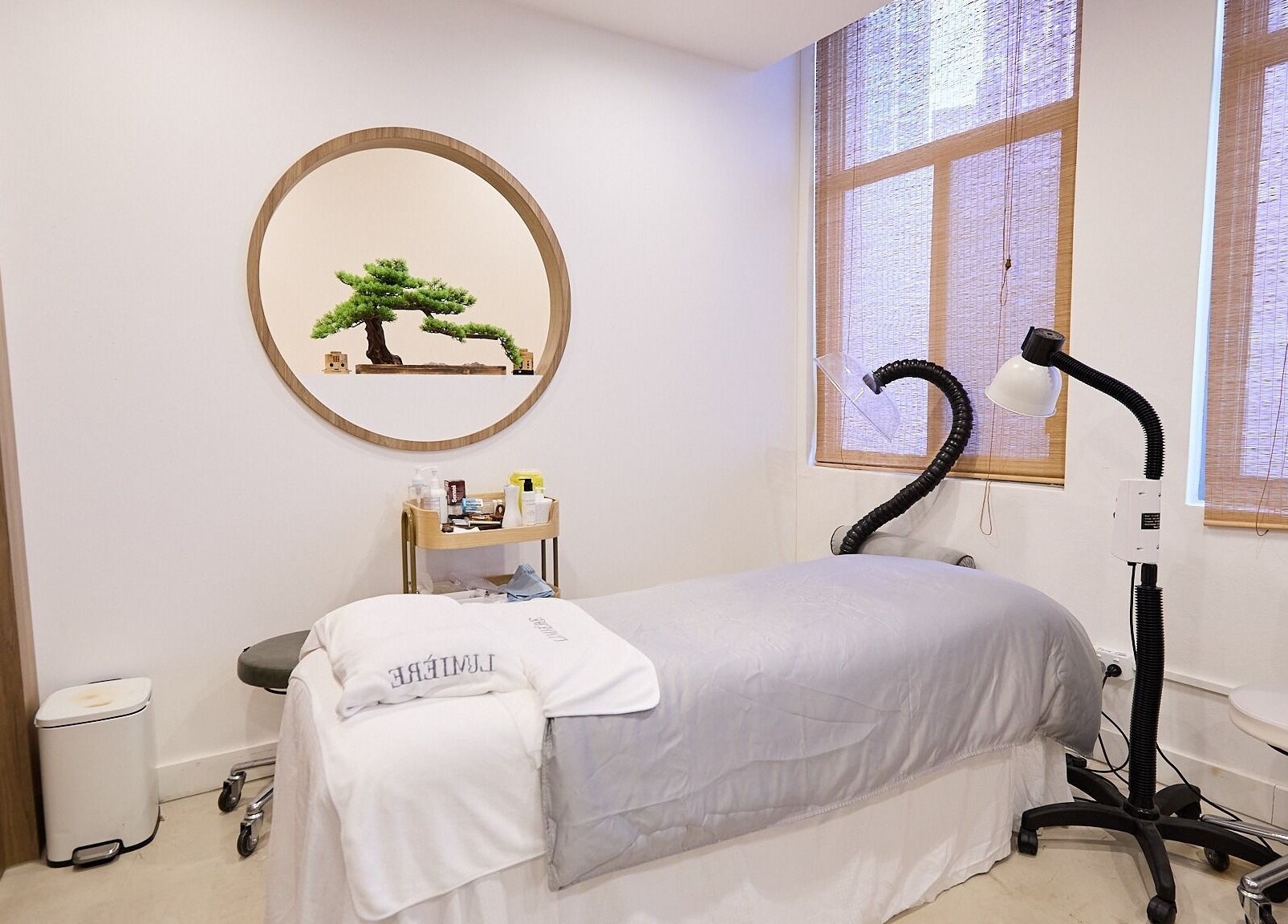 Calming treatment room at Lumiere Spa and Wellness, Haymarket, New South Wales, AU with massage bed and decor.