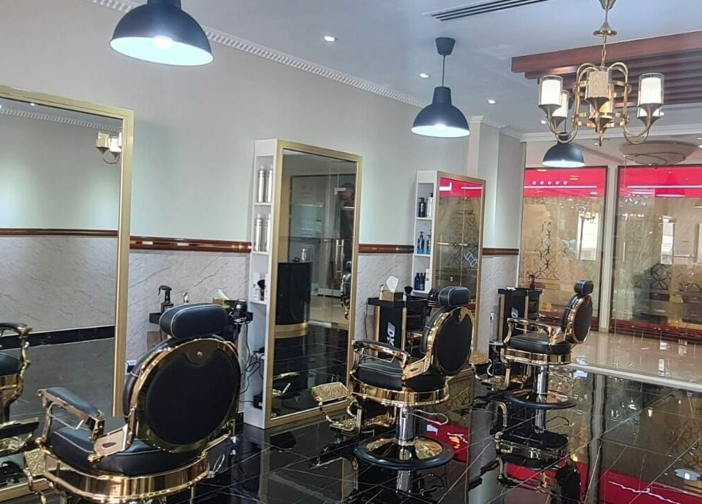 Luxurious barber chairs at The Sharp Edge Gents Salon, Dubai, Dubai, AE, showcasing modern elegance.
