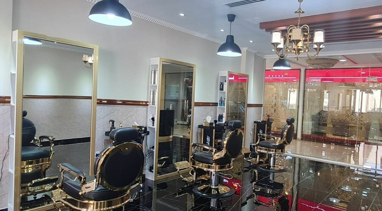 Luxurious barber chairs at The Sharp Edge Gents Salon, Dubai, Dubai, AE, showcasing modern elegance.