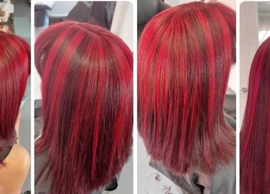Vibrant red hair makeover at Carla Wernars Hairdressing, Alberton, Gauteng, ZA. Stunning color transformation.