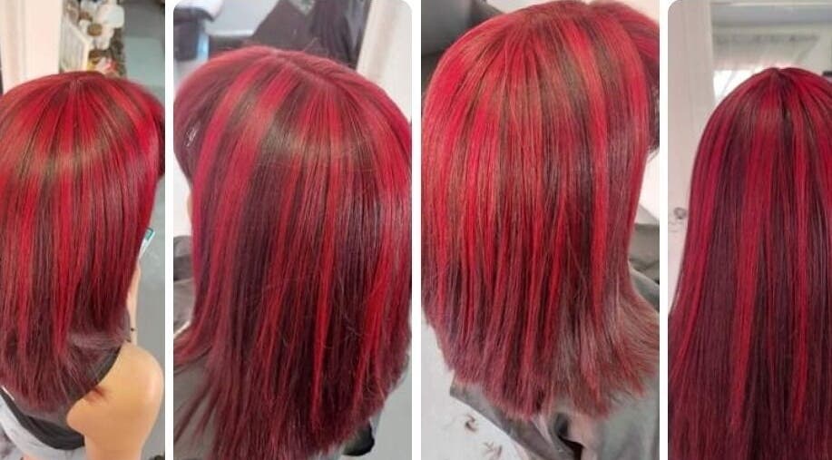 Vibrant red hair makeover at Carla Wernars Hairdressing, Alberton, Gauteng, ZA. Stunning color transformation.