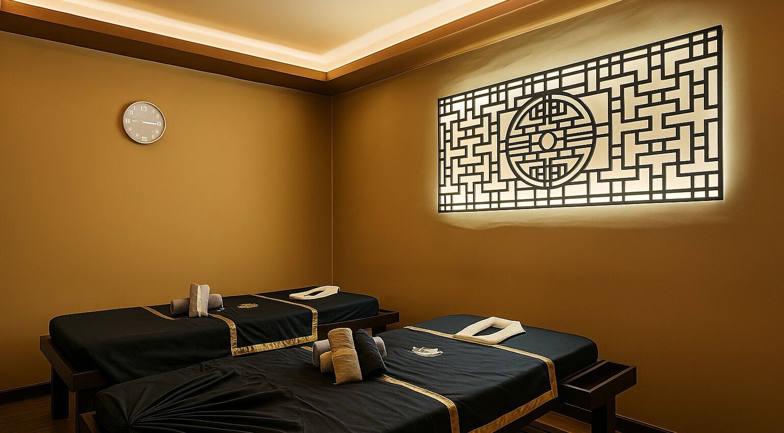 Elegant therapy room with two massage tables at Grand Majesty Day Spa in Batam, ID.