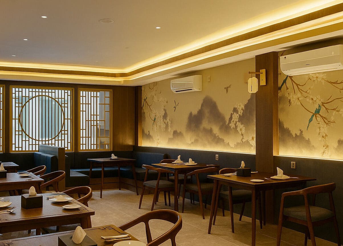 Elegant dining area at Grand Majesty Day Spa, Batam, ID. Features serene decor and ambient lighting.