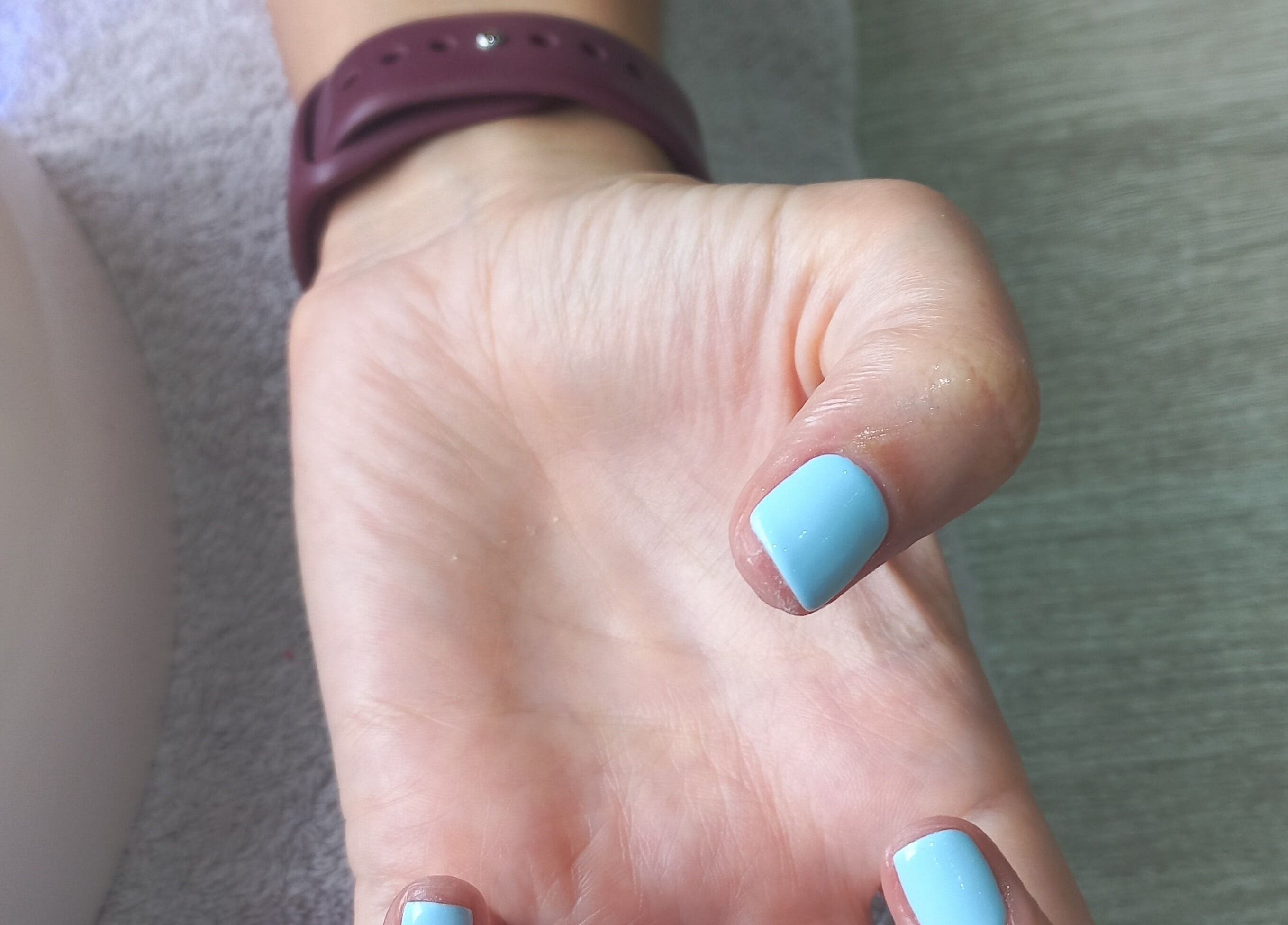 Elegant blue manicure at Thobs and Cleo Beauty Bar, Johannesburg, Gauteng, ZA. Perfectly styled nails.