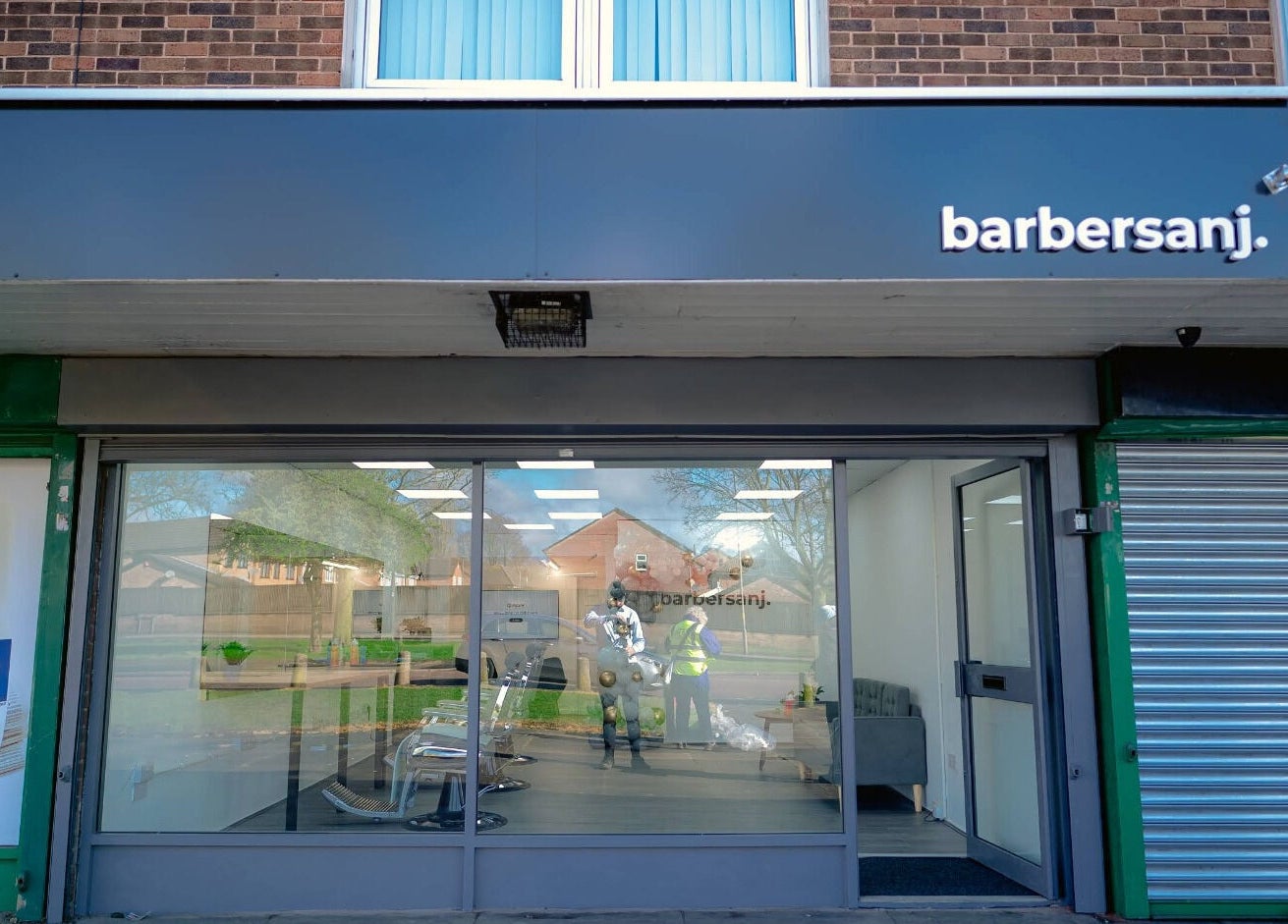 Front view of Barbersanj, a modern barber shop in Willenhall, England, GB.