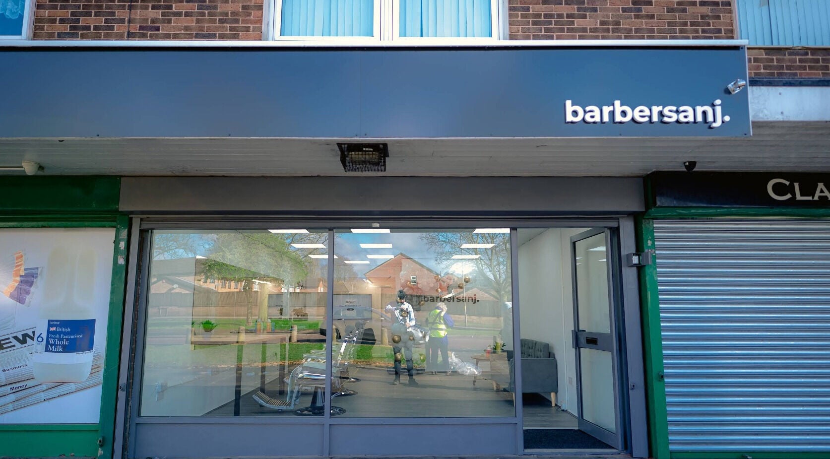 Front view of Barbersanj, a modern barber shop in Willenhall, England, GB.