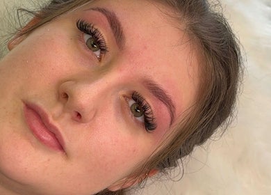 Close-up of eyelash extensions at By Leah in Whitley Bay, England, GB with soft background.