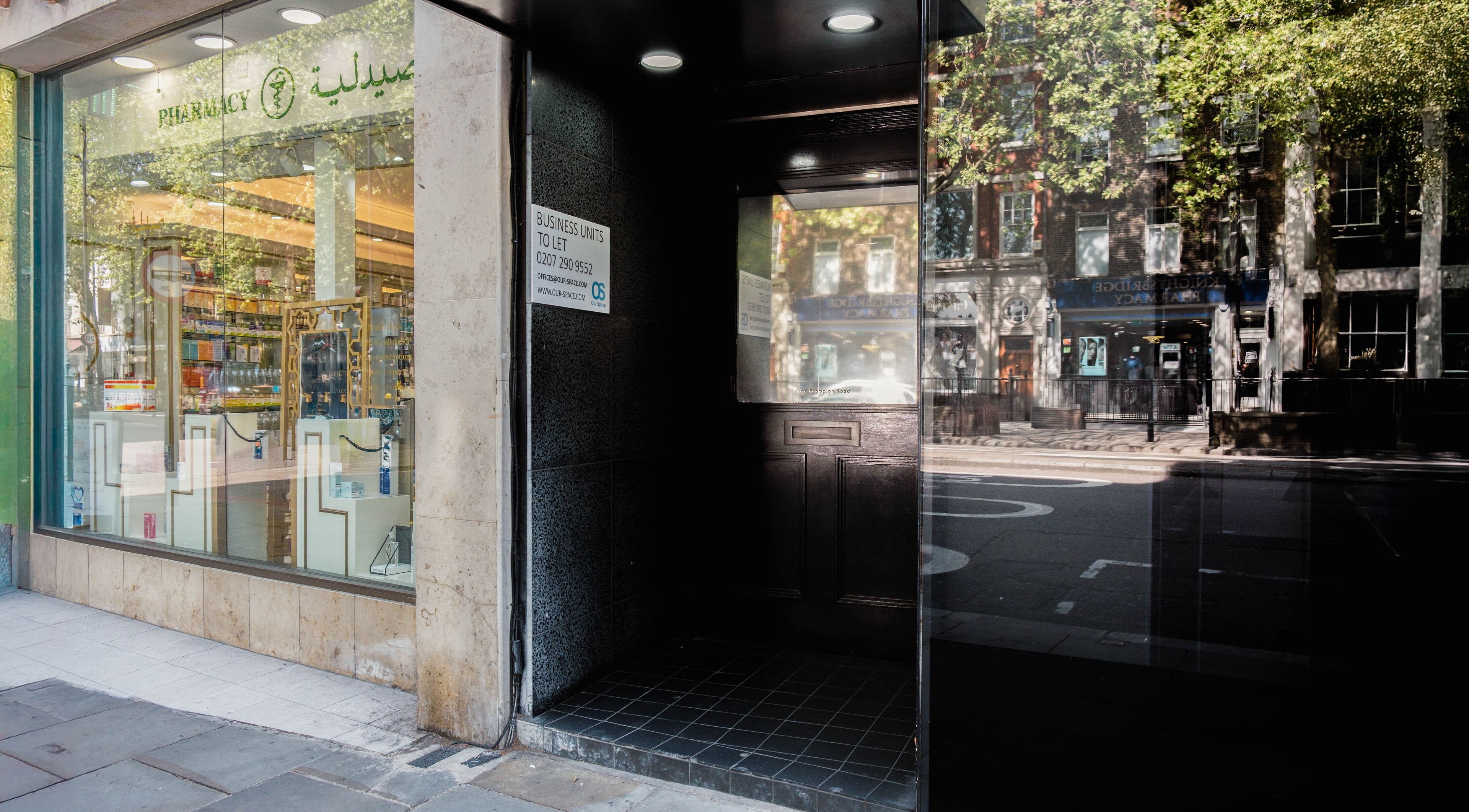 Entrance of Unique Brow London with elegant storefront in London, England, GB, showcasing beauty services.