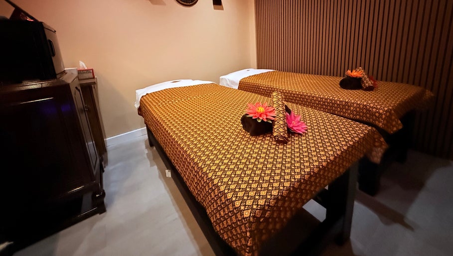 Serene massage room with twin beds at Wandee Thai Massage LTD, Staines-upon-Thames, England, GB.