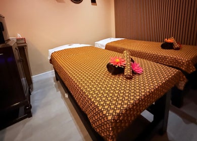 Serene massage room with twin beds at Wandee Thai Massage LTD, Staines-upon-Thames, England, GB.