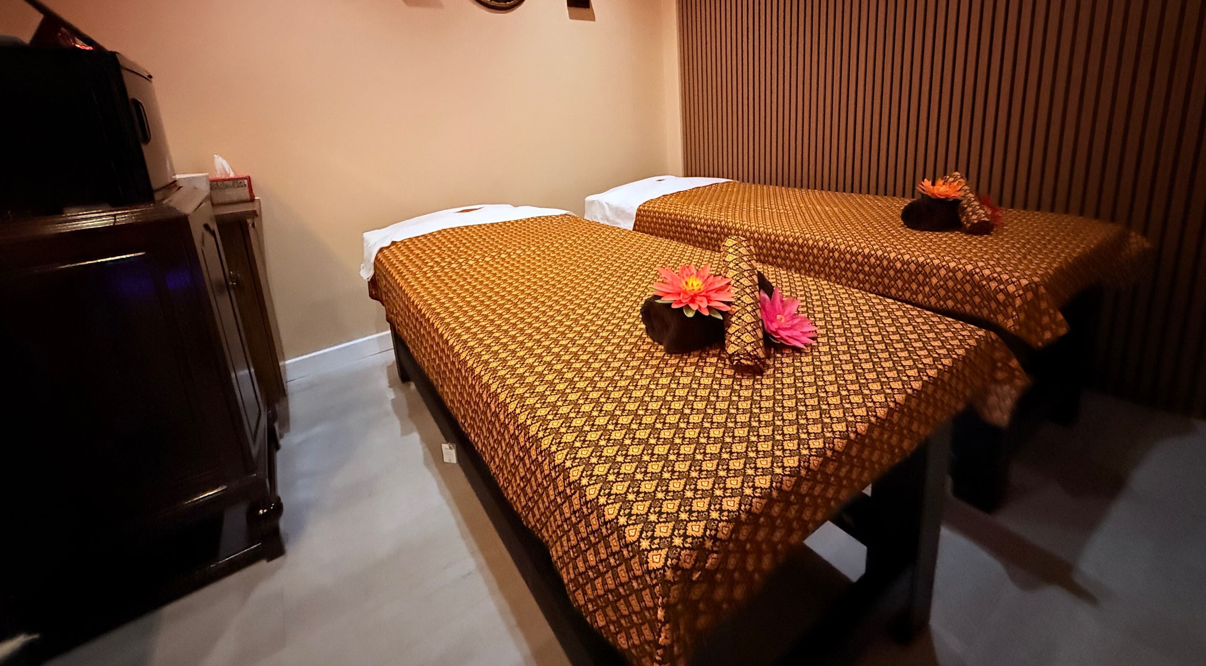 Serene massage room with twin beds at Wandee Thai Massage LTD, Staines-upon-Thames, England, GB.