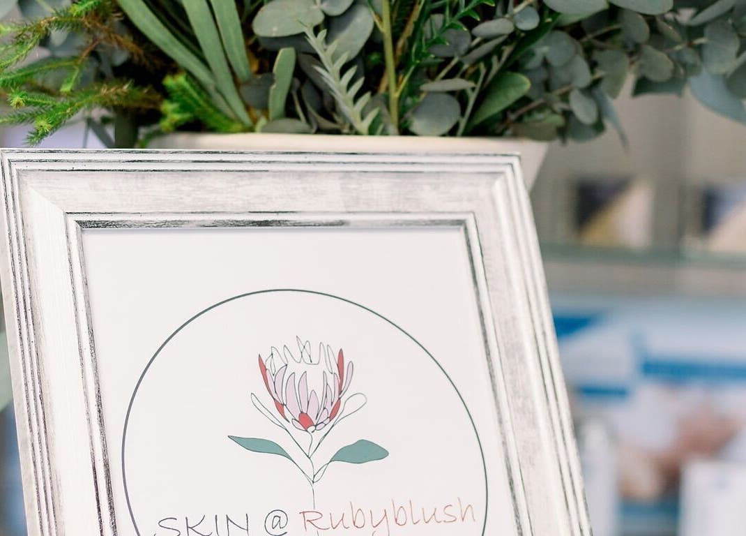 Elegant signage of Skin at Rubyblush with floral design in Pretoria, Gauteng, ZA.