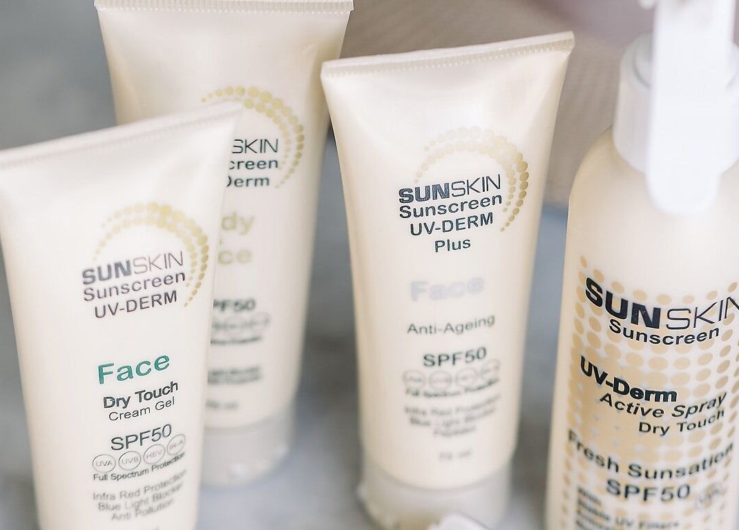 SunSkin sunscreen range displayed at Skin at Rubyblush, Pretoria, Gauteng, ZA.