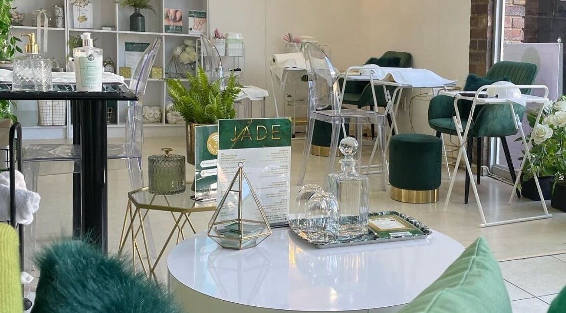 Modern interior of Jade Nail Bar, Sandton, Gauteng, ZA with elegant seating and stylish decor.