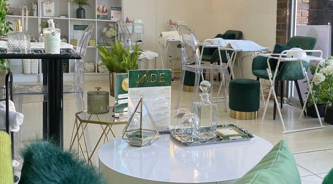 Modern interior of Jade Nail Bar, Sandton, Gauteng, ZA with elegant seating and stylish decor.