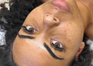 Close-up of perfect brows post-treatment at G’lamore Ink & Beauty, Birmingham, England, GB.