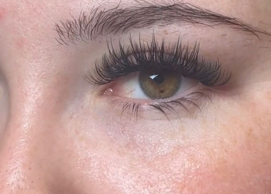 Close-up of eye with lush lashes from LashKlinic in Bradford, England, GB.