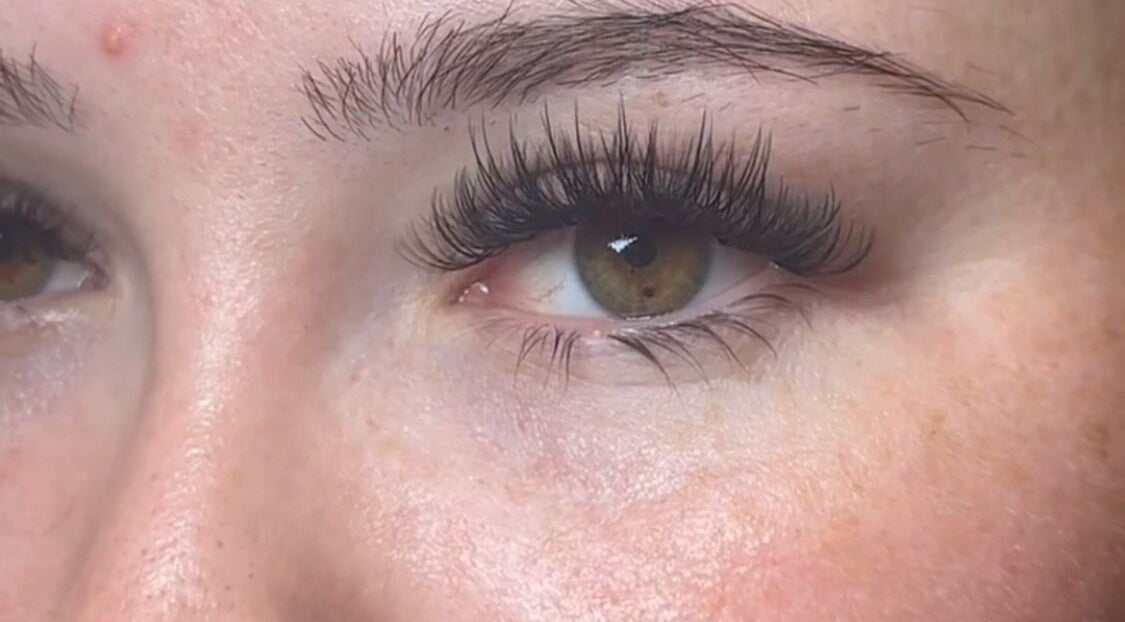 Close-up of eye with lush lashes from LashKlinic in Bradford, England, GB.