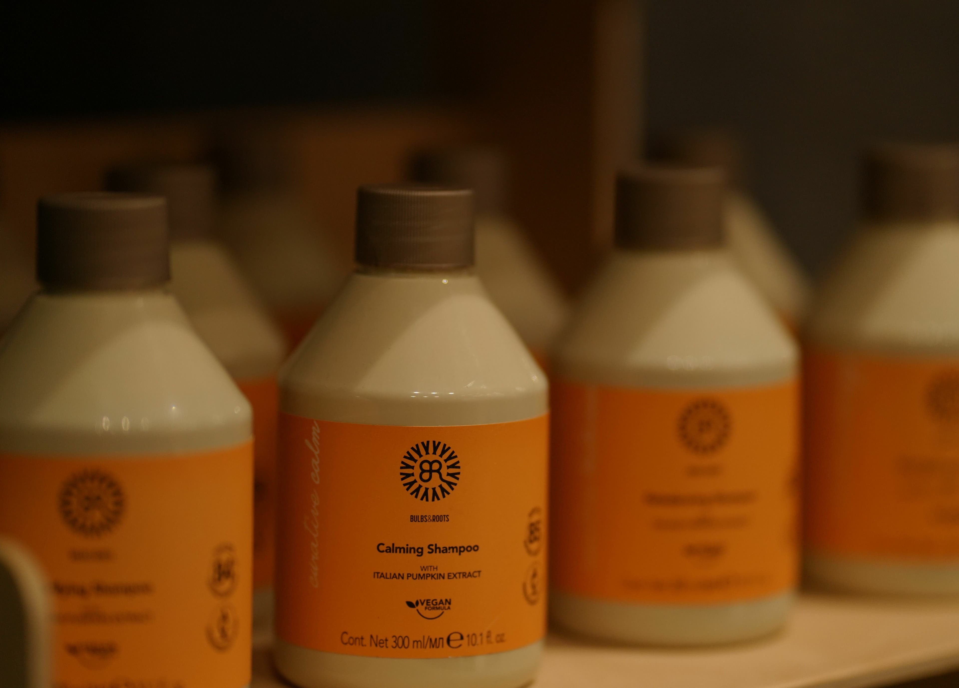 Calming shampoo bottles displayed at Fit Social, Dubai, Dubai, AE wellness venue.