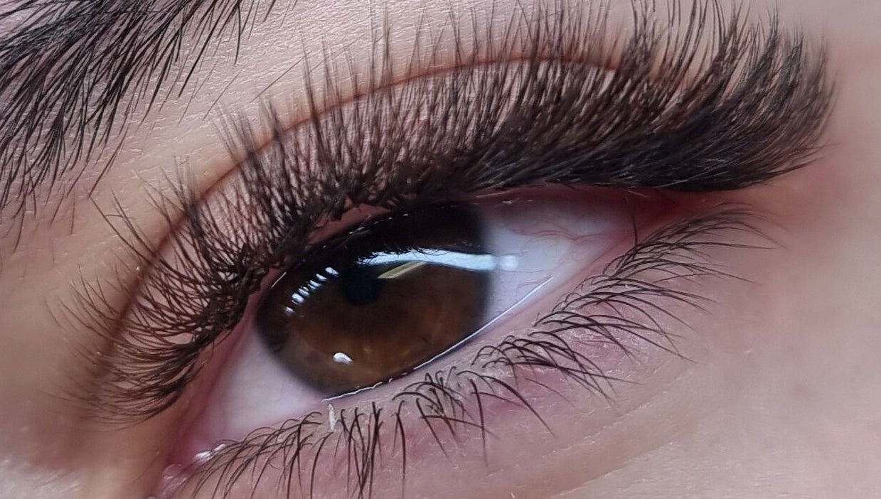 Close-up of enhanced eyelashes at Be.You.Tiful in Fivemiletown, Northern Ireland, GB.