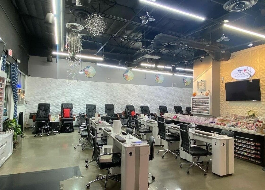 Elegant interior of Trendy Nails Spa at Scottsdale, Arizona, US, showcasing a modern, well-lit nail salon setup.