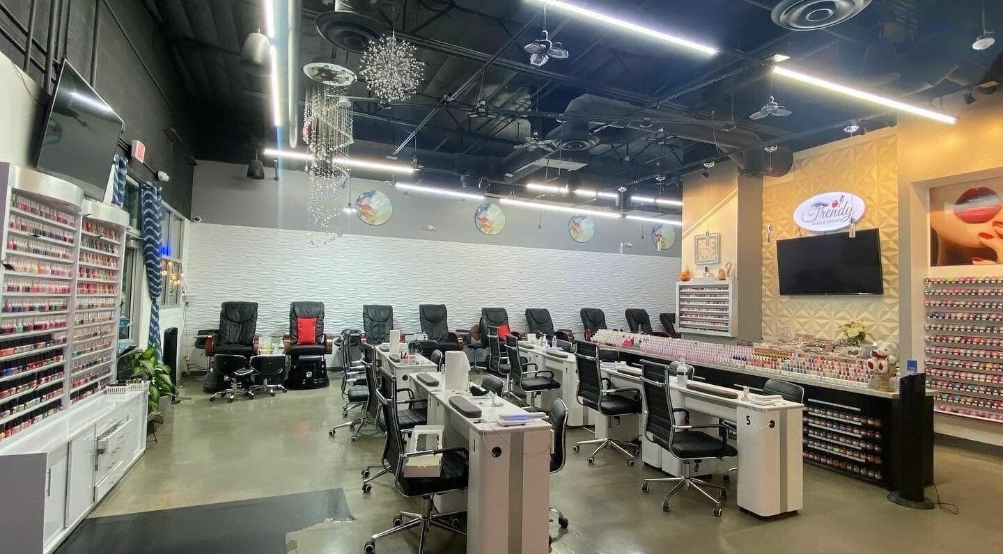 Elegant interior of Trendy Nails Spa at Scottsdale, Arizona, US, showcasing a modern, well-lit nail salon setup.