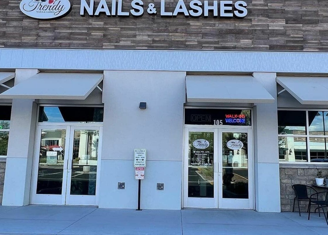 Front view of Trendy Nails Spa in Scottsdale, Arizona, US showcasing modern design and inviting entrance.