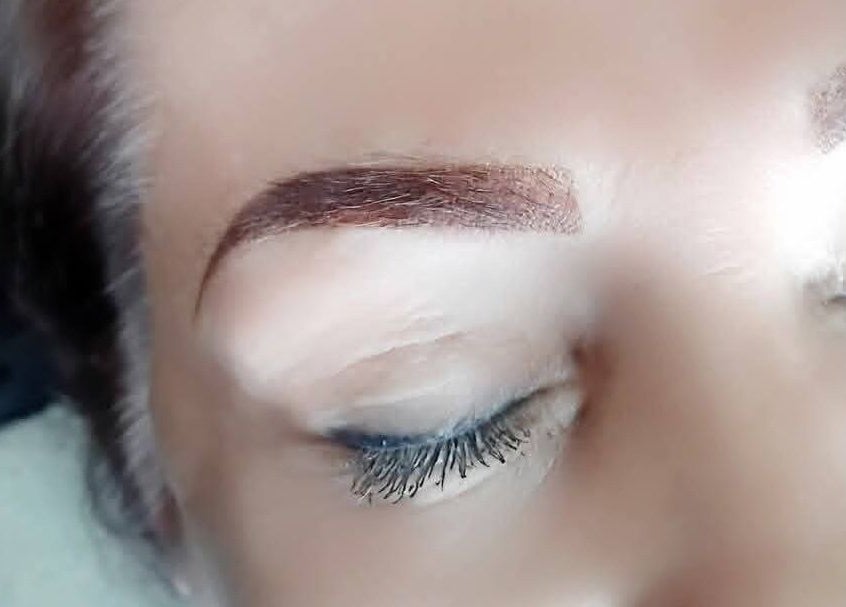 Close-up of freshly shaped eyebrows at Lean-Tique, Bloemfontein, Free State, ZA.