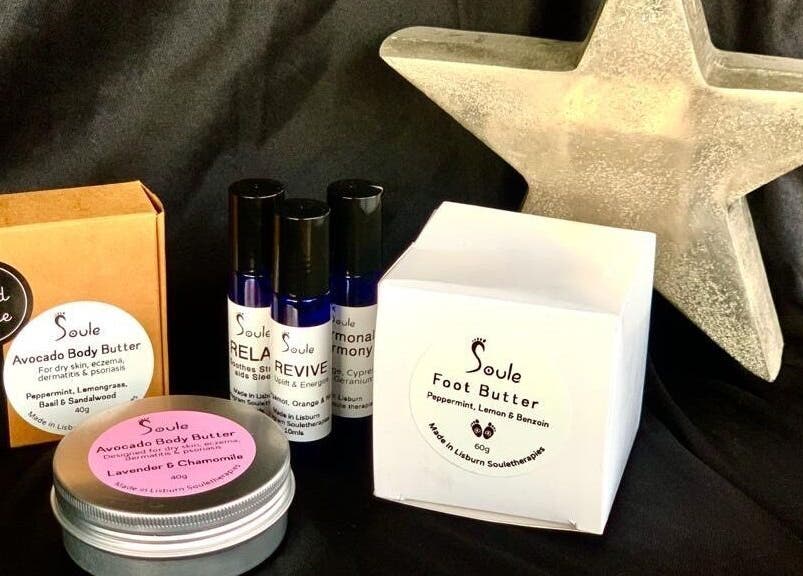 Soule Therapies skincare collection showcased at Lisburn, Northern Ireland, GB with a decorative star.