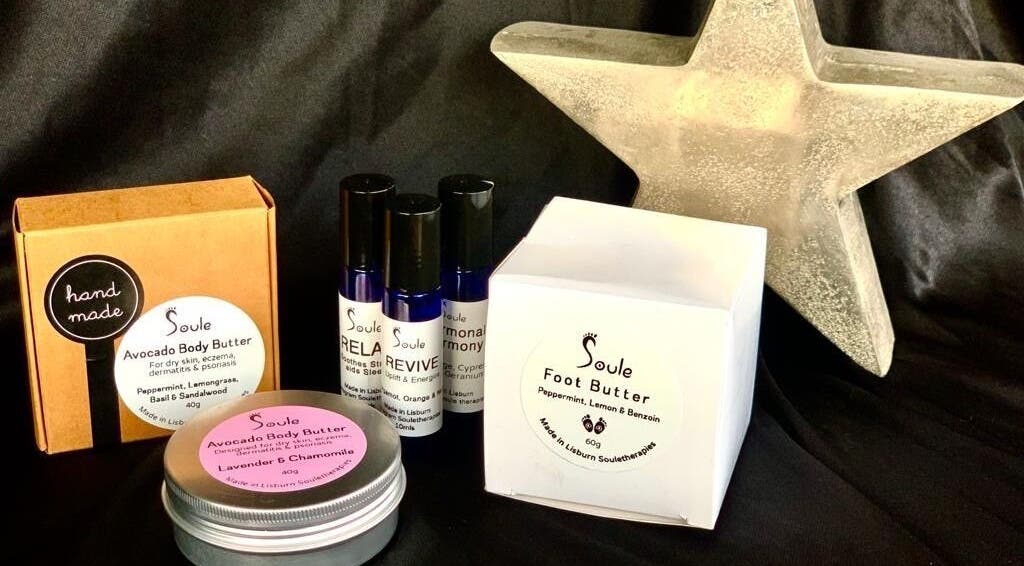 Soule Therapies skincare collection showcased at Lisburn, Northern Ireland, GB with a decorative star.