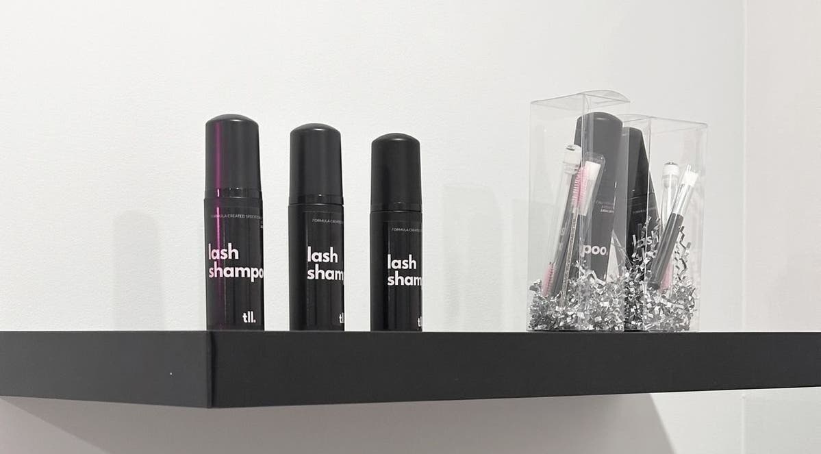 Lash shampoos on display at Lashes by Rina in Calgary, Alberta, CA.
