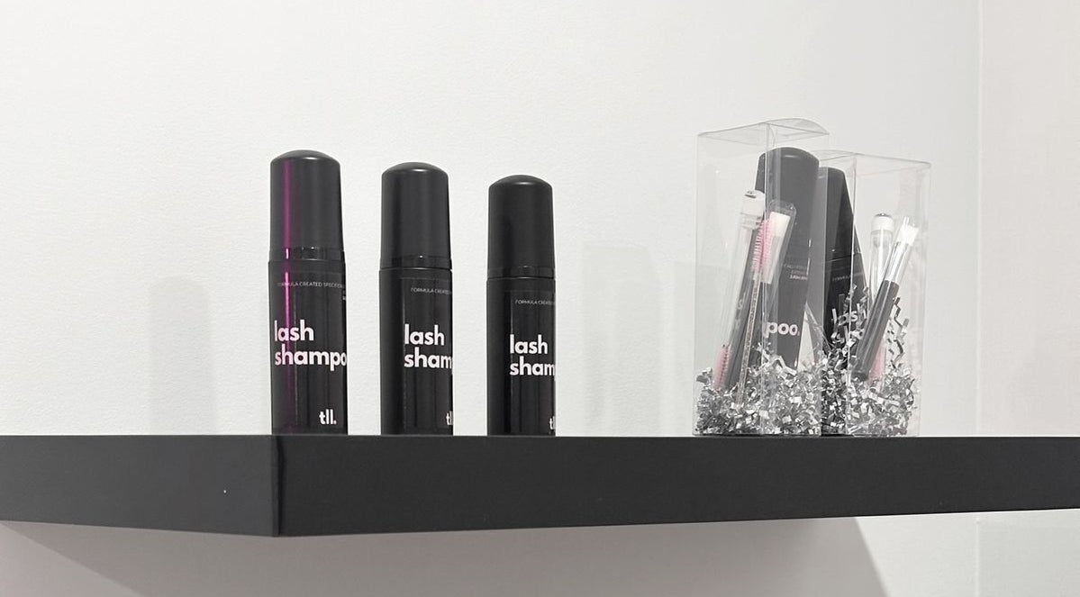 Lash shampoos on display at Lashes by Rina in Calgary, Alberta, CA.
