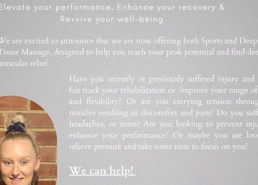 Introduction to massages at Re+vive South Canterbury, Timaru, Canterbury, NZ with text and smiling person.