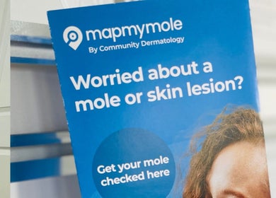 MapMyMole flyer at Emma Fox Aesthetics, Heybridge, England, GB. Check moles for skin health.